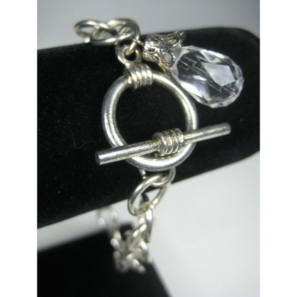 Metal Silvertone Chain Bracelet Size 9 inch Toggle Clasp Jewelry Rhinestone - Picture 4 of 6